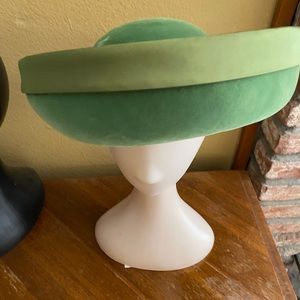 Vtg Green Felt and Satin Hat
